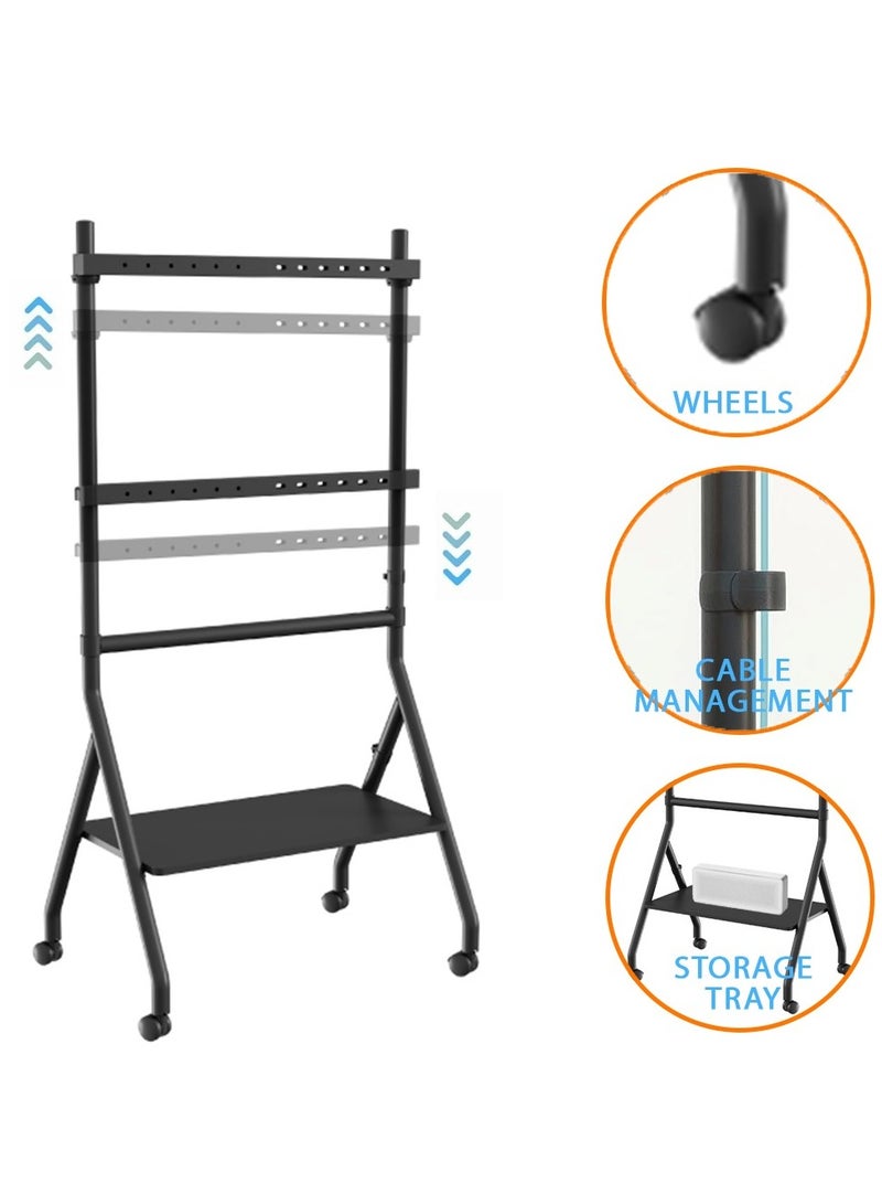 بيتيك حامل تلفزيون متحرك يناسب شاشات من 32 إلى 86 بوصة، بعجلات قابلة للقفل، قابل لتعديل الارتفاع، حمولة حتى 45 كجم، إدارة للكابلات، حامل منزلق ورف إضافي بحمولة 10 كجم، أسود |  TF-RG9B - Image 3