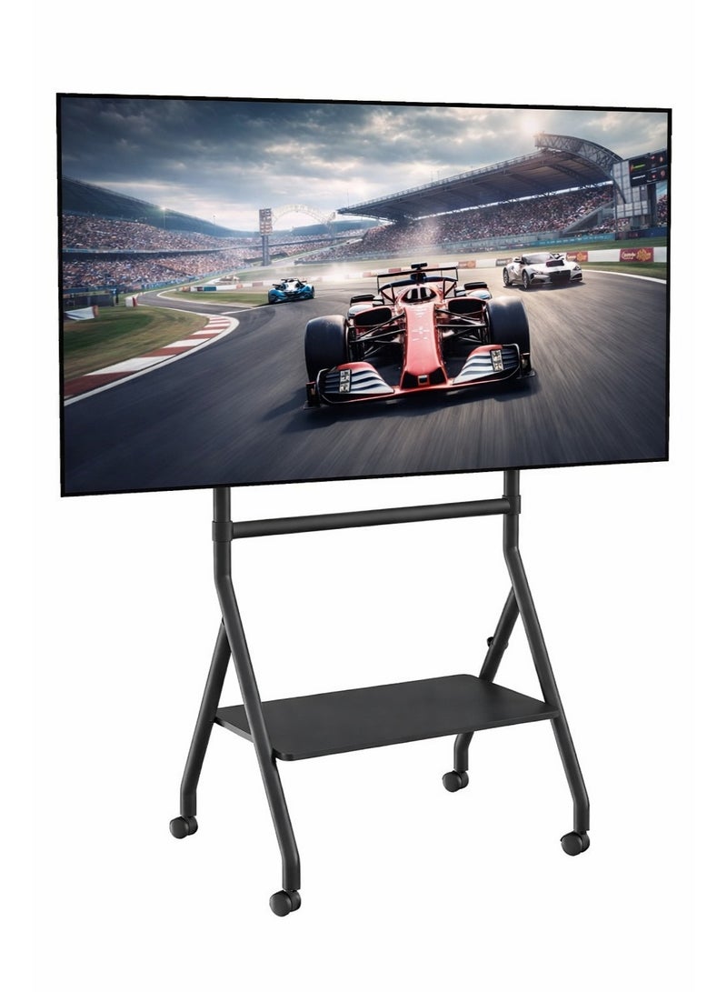 بيتيك حامل تلفزيون متحرك يناسب شاشات من 32 إلى 86 بوصة، بعجلات قابلة للقفل، قابل لتعديل الارتفاع، حمولة حتى 45 كجم، إدارة للكابلات، حامل منزلق ورف إضافي بحمولة 10 كجم، أسود |  TF-RG9B - Image 1