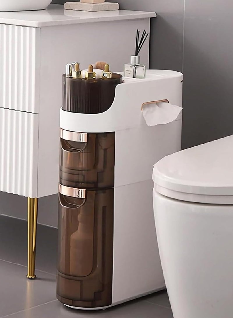 XiuWoo Narrow Bathroom Storage Cabinet with Toilet Paper Holder - Slim Vertical Dresser for Small Spaces, Freestanding Organizer for Kitchen, Laundry Room & Toilet Gaps(2-Tiers) - Image 1