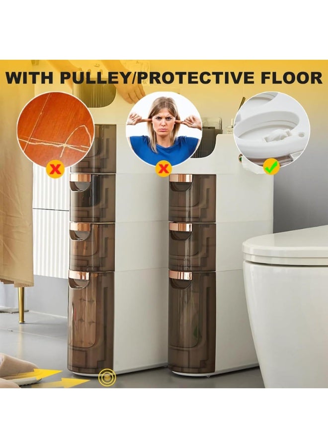 XiuWoo Narrow Bathroom Storage Cabinet with Toilet Paper Holder - Slim Vertical Dresser for Small Spaces, Freestanding Organizer for Kitchen, Laundry Room & Toilet Gaps(2-Tiers) - Image 4