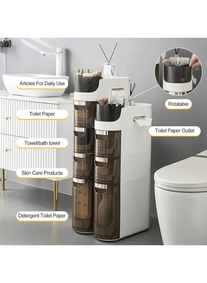 XiuWoo Narrow Bathroom Storage Cabinet with Toilet Paper Holder - Slim Vertical Dresser for Small Spaces, Freestanding Organizer for Kitchen, Laundry Room & Toilet Gaps(2-Tiers) - Image 3