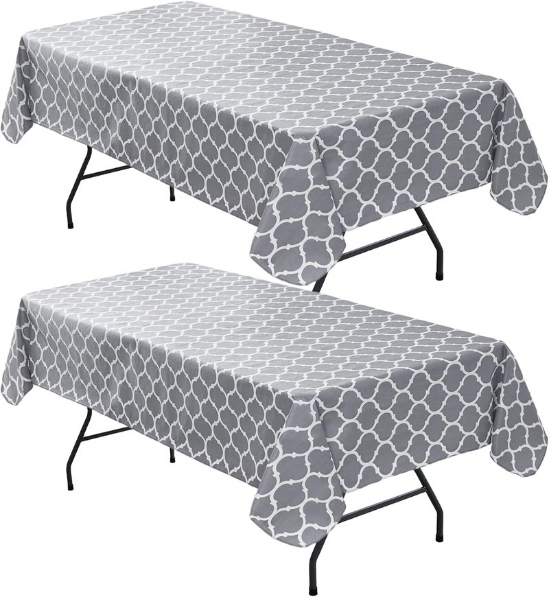 Nasitos 2 Pack Plastic Vinyl Tablecloth with Flannel Backed 60x84 Inch Moroccan Grey - Image 1