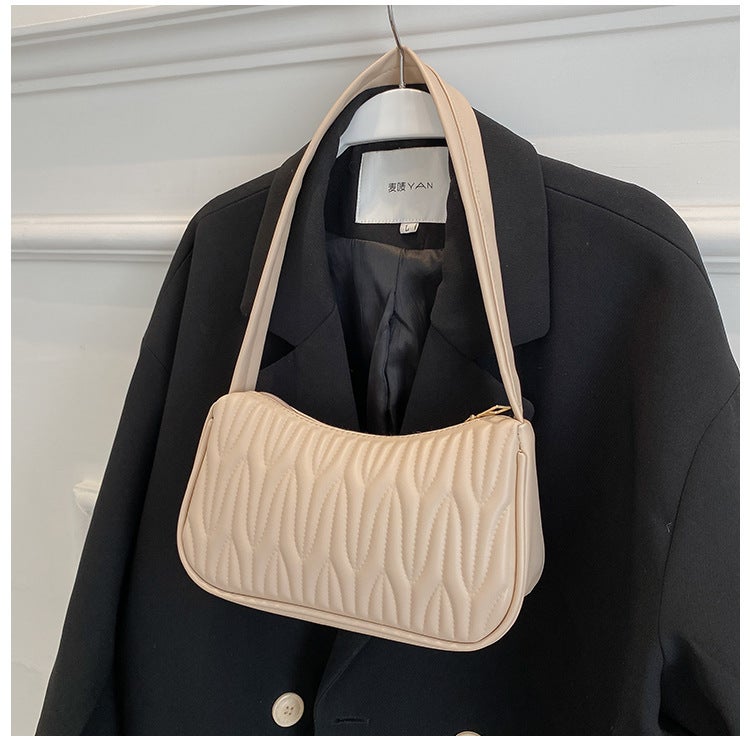 French Style Niche Bag Womens 2024 Summer New Fashionable One-Shoulder Small Square Bag Pleated Texture Hand Underarm Bag Khaki 