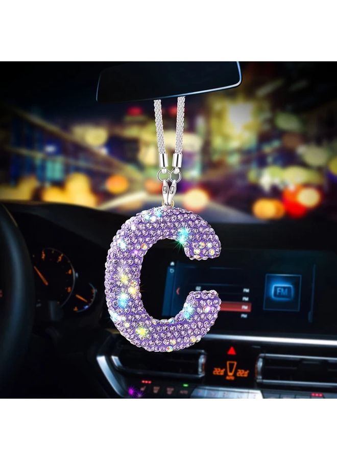 Sparkling Purple Crystal SC Letter Pendant for Car Rearview Mirror Rhinestone Charm - Image 5