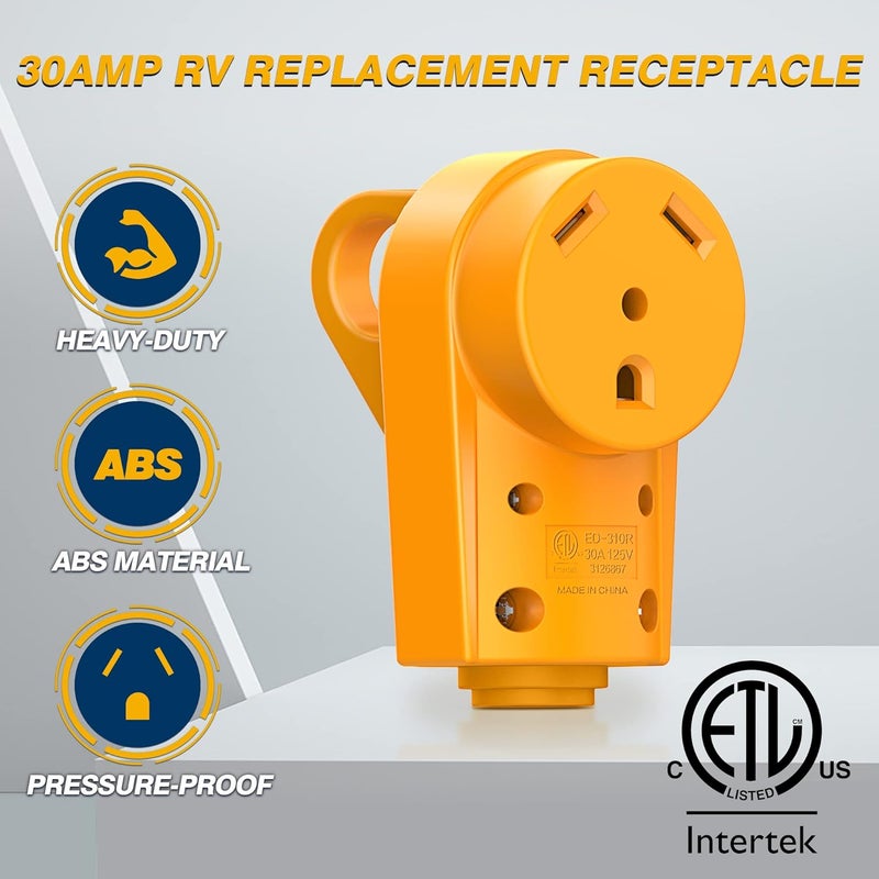 MICTUNING 125V 30Amp Heavy Duty RV Female Replacement Receptacle Plug with Ergonomic Handle - Image 4