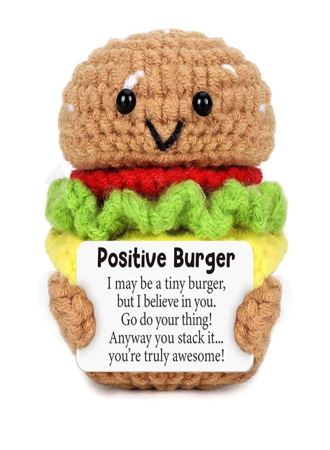 Suny Smiling Mini Positive Handmade Crochet Burger, Encouragement Birthday Gifts for Women Men, Cheer Up Gift for Coworker Friend, Funny White Elephant Ideas & Cute Desk Decor - Image 1
