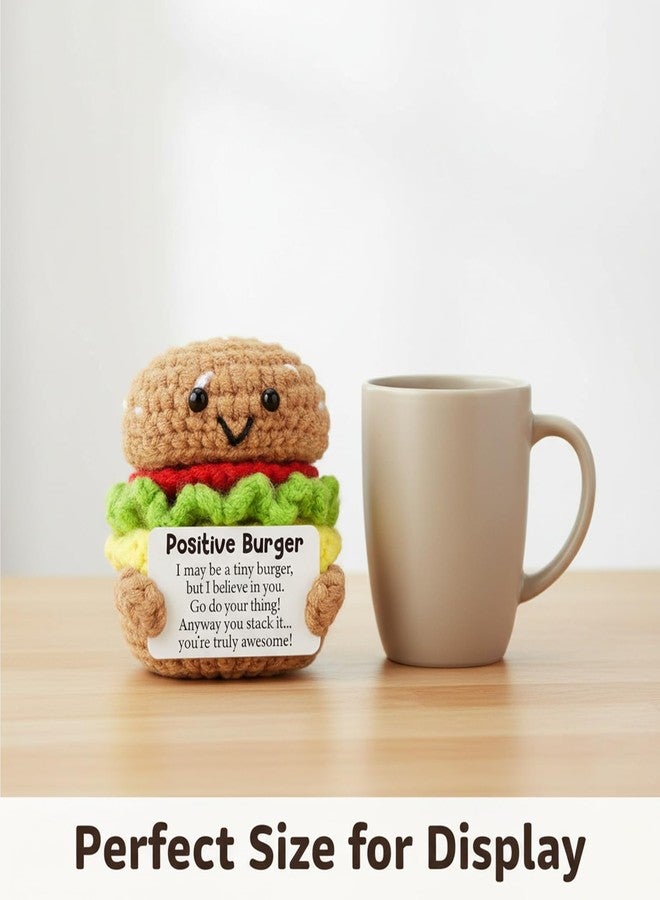 Suny Smiling Mini Positive Handmade Crochet Burger, Encouragement Birthday Gifts for Women Men, Cheer Up Gift for Coworker Friend, Funny White Elephant Ideas & Cute Desk Decor - Image 4