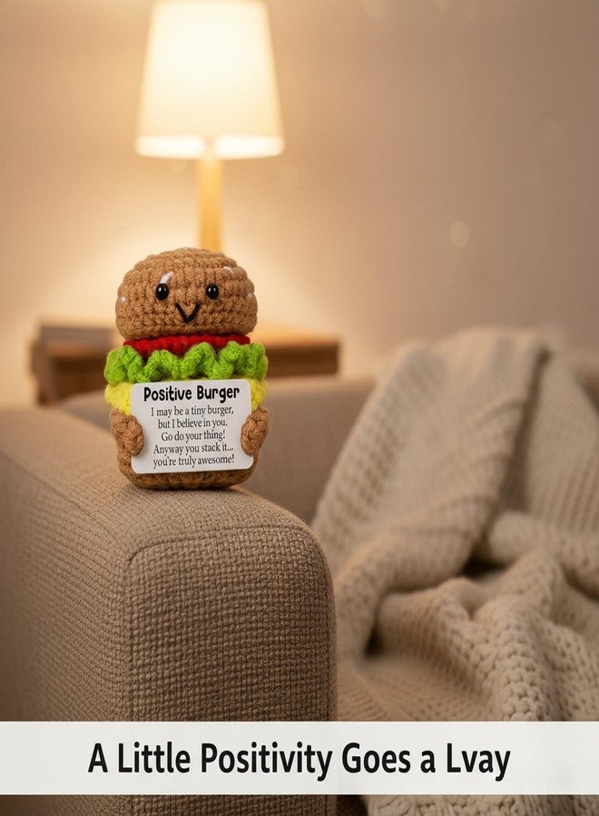 Suny Smiling Mini Positive Handmade Crochet Burger, Encouragement Birthday Gifts for Women Men, Cheer Up Gift for Coworker Friend, Funny White Elephant Ideas & Cute Desk Decor - Image 3