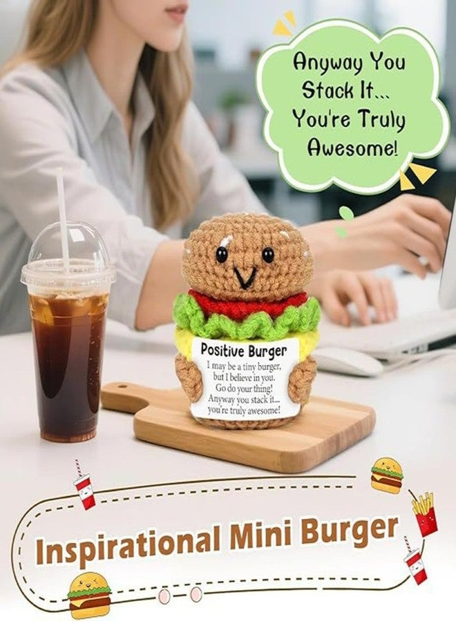 Suny Smiling Mini Positive Handmade Crochet Burger, Encouragement Birthday Gifts for Women Men, Cheer Up Gift for Coworker Friend, Funny White Elephant Ideas & Cute Desk Decor - Image 5