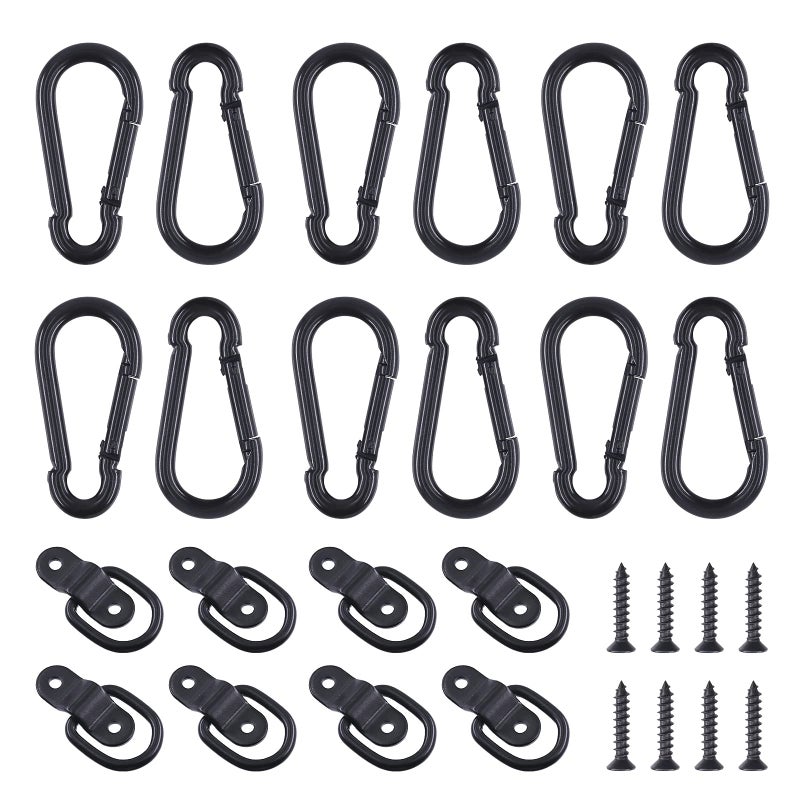 Glarks 48Pcs 14 Black Heavy Duty Carabiner Clip Spring Snap Hook with DRing Tie Down Anchor 1200 Lbs Capacity Kit for Camping Hiking Swing Boating Loading Black - Image 2