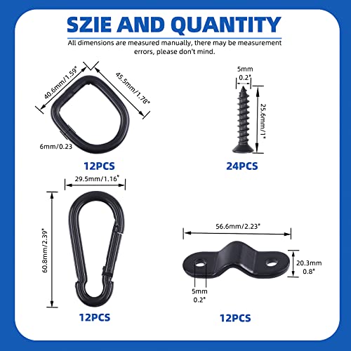 Glarks 48Pcs 14 Black Heavy Duty Carabiner Clip Spring Snap Hook with DRing Tie Down Anchor 1200 Lbs Capacity Kit for Camping Hiking Swing Boating Loading Black - Image 3