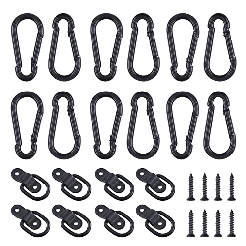 Glarks 48Pcs 14 Black Heavy Duty Carabiner Clip Spring Snap Hook with DRing Tie Down Anchor 1200 Lbs Capacity Kit for Camping Hiking Swing Boating Loading Black - Image 1