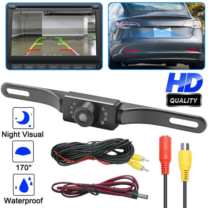 Universal long license plate reversing camera, high-definition night vision, 8-light infrared waterproof car camera - Image 1