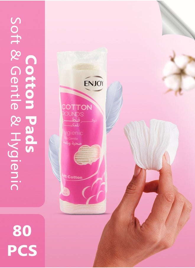 ENJOY "ENJOY Cotton Rounds – Soft & Gentle Cotton Pads for Skincare & Makeup Removal, 80pcs"  - Image 2