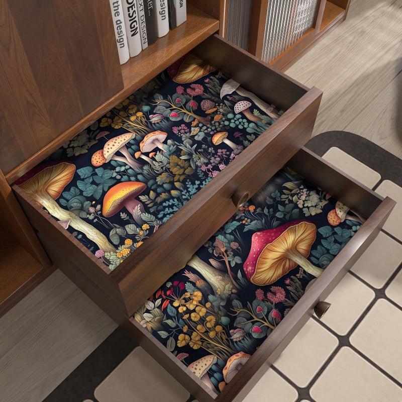 BOKEBEVE Black Colorful Mushroom Contact Paper Floral Wallpaper Peel and Stick Vintage Wall Paper for Backsplash Kitchen Cabinet Removable Waterproof 17.5 x 118In - Image 4