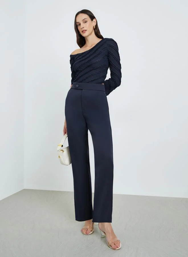 Take Two Navy Blue High Rise Straight Fit Trousers
