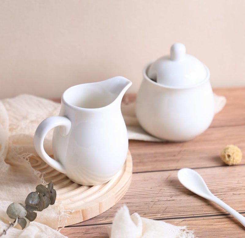 FUYU Ceramic Colorful Creamer and Sugar Set with Lid Spoon, Coffee Serving Set - Image 3