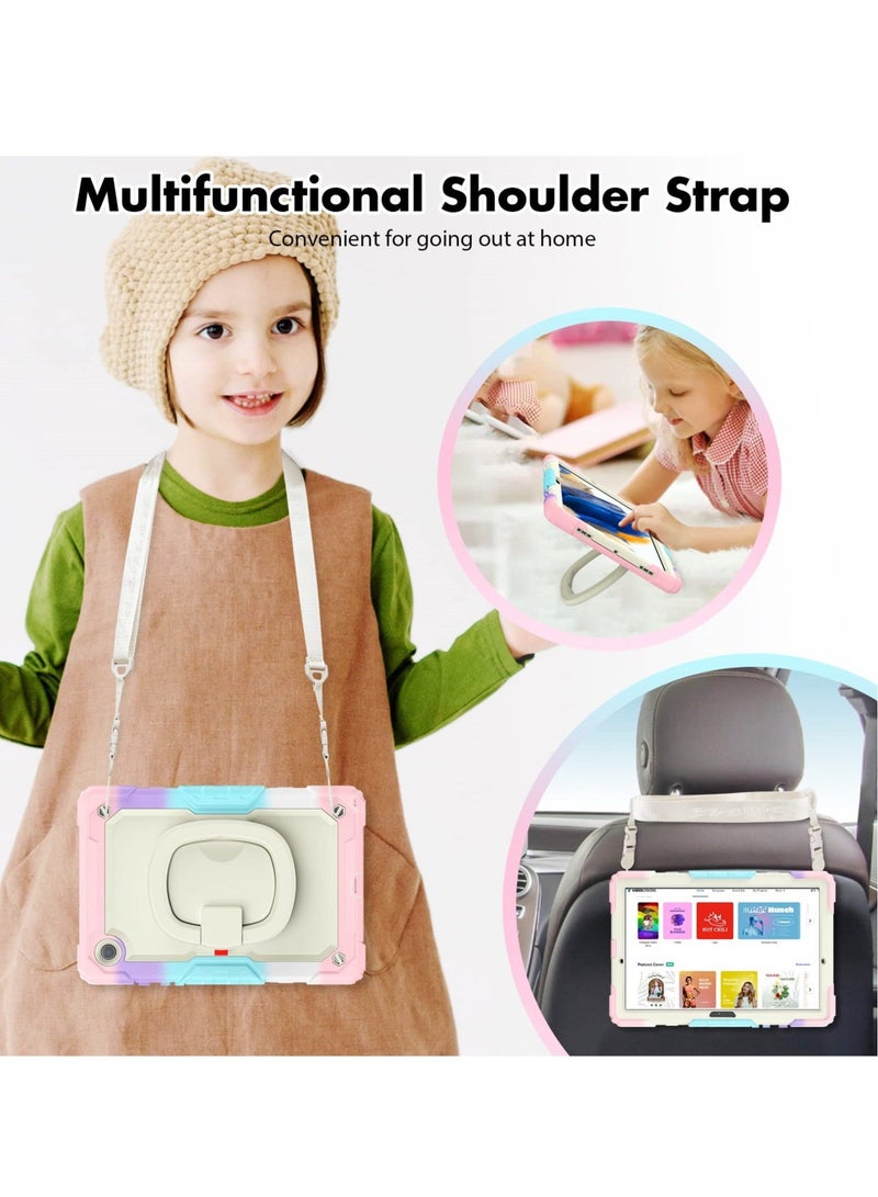 Captaintech Case for Samsung Galaxy Tab A8 10.5 SM-X200/X205/X207 Heavy Duty Shockproof Case, 360° Rotating Hand Stand, Pencil Holder, Adjustable Shoulder Strap, Pink - Image 4