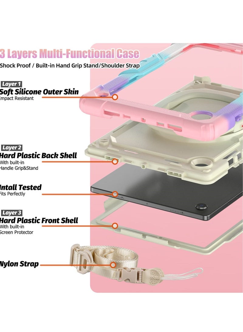 Captaintech Case for Samsung Galaxy Tab A8 10.5 SM-X200/X205/X207 Heavy Duty Shockproof Case, 360° Rotating Hand Stand, Pencil Holder, Adjustable Shoulder Strap, Pink - Image 2