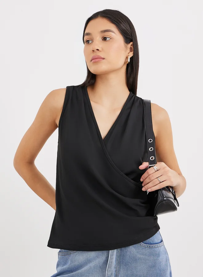 ستايلي Styli Wrap V-Neck Sleeveless Knit Top