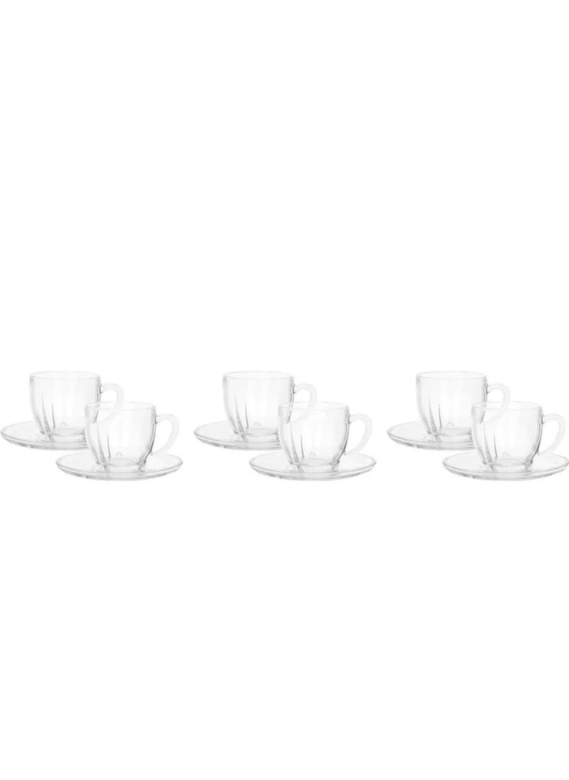 Generic Coffee Mug Set in Dish 12 Pieces Lavi Glass (6 Mug Coffee 110 ml + 6 Plates)  - Image 1