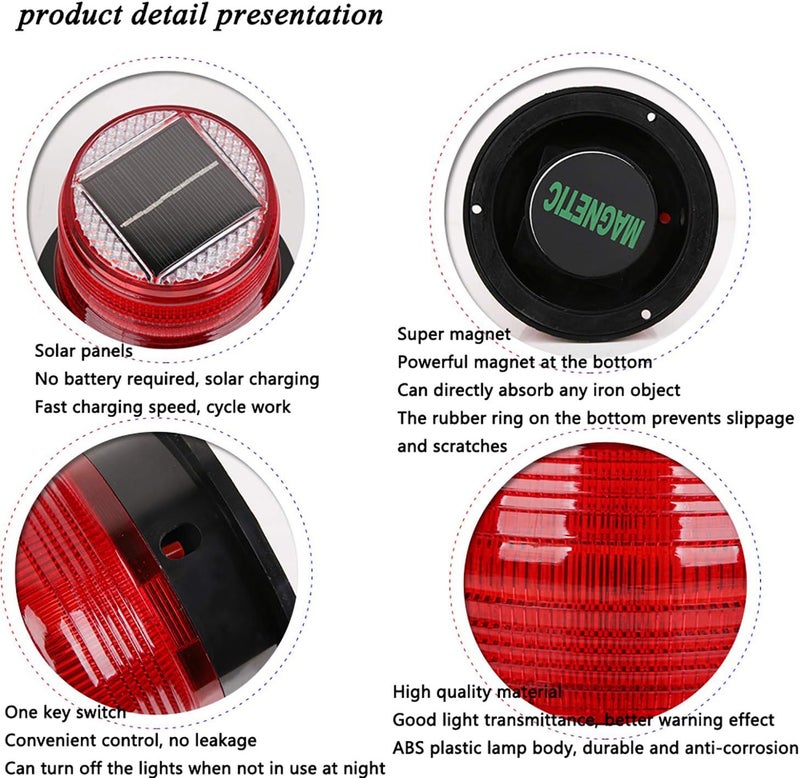 risoon Solar Strobe Warning Safety Flashing Light:Ceiling Strobe Lamp with Strong Magnetic Base Waterproof for Construction, Traffic, Factory, Crane Tower, Boat Navigation (Red+Blue Light) - Image 3