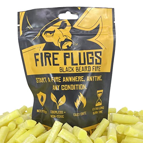 Black Beard Fire Starter Black Beard Fire Plugs (50 Plugs) | 100% Weatherproof Fire Starter for Campfires | Can Light 50+ Fires | Extra Long Burn Time | 30 Yr Shelf Life for Emergency Survival Kits | Made in USA, Yellow - Image 1