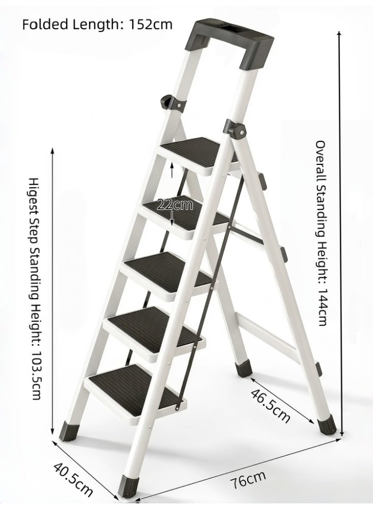 Zanotta Foldable Ladder 5 Steps, Home Folding Step with Tool Holder, Wide Anti-Slip Pedal, Adults Sturdy Steel Ladder for Home Kitchen Garden Office - Image 3