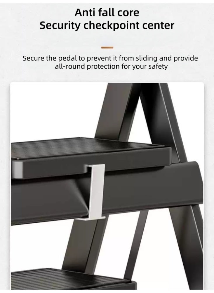 Zanotta Foldable Ladder 5 Steps, Home Folding Step with Tool Holder, Wide Anti-Slip Pedal, Adults Sturdy Steel Ladder for Home Kitchen Garden Office - Image 4
