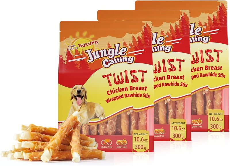 Jungle Calling Dog Treats, Chicken Wrapped Rawhide Sticks Dog Chews, Rawhide Chewy Training Snacks for Small, Medium & Large Dogs, 2 lbs (3 Packs) - Image 1