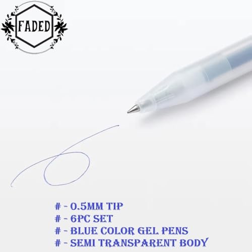 Faded 0.5mm Blue Gel Pen Set – Smooth Writing Click Mechanism Pens with Quick Dry Ink, Comfortable Grip, Professional Office Pens for School, College, Exam, Journaling (6 Piece) - Image 4