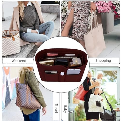 GREENSHEEP Women Felt Purse Organizer Storage Bag for Ladies Handbag Tote Bag Glasses Keys- (Maroon, Medium, 9.25x5.1x5.9 inch) - Image 2