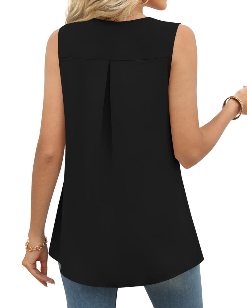 Anyally Women's Summer Sleeveless Chiffon Tunic Tank Tops Dressy Casual Blouse Loose V Neck Work Shirts, L Black - Image 4