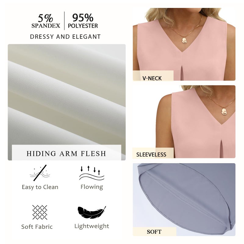 Anyally Women's Summer Sleeveless Chiffon Tunic Tank Tops Dressy Casual Blouse Loose V Neck Work Shirts, L Black - Image 5