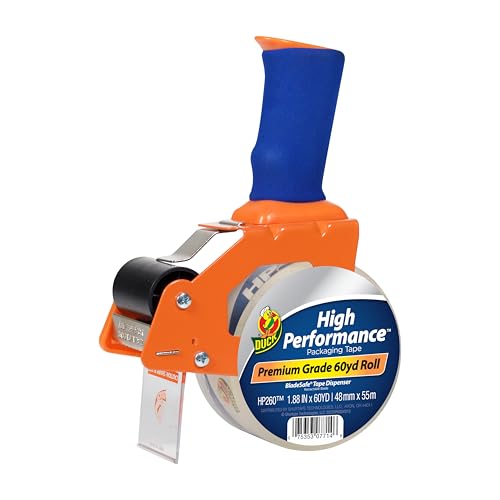 Duck brand شريط تعبئة شفاف عالي الأداء من داك مع موزع BladeSafe - مسدس شريط مع شريط تعبئة قوي HP260 للشحن، الانتقال، البريد والصناديق - نواة 3 بوصة، 1.88 بوصة × 60 ياردة، شفاف (1078566) - Image 1