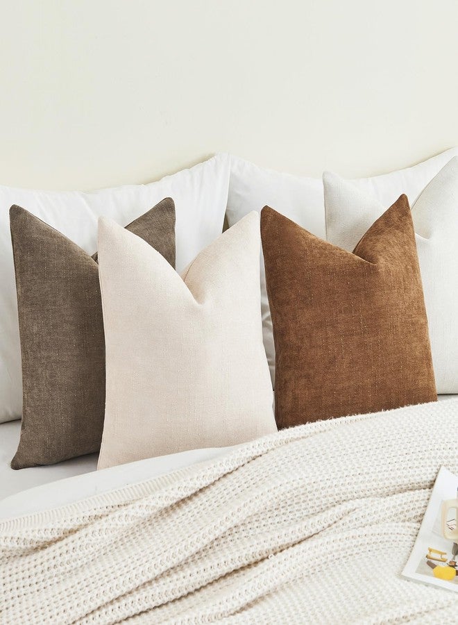 GriNeed Pack of 4 Throw Pillow Covers 18x18 Inch Chenille Textured Neutral Brown Soft Pillow Covers Solid Decorative Farmhouse Cushion Covers Home Boho Western Decor for Couch Sofa Bed Living Room - Image 4
