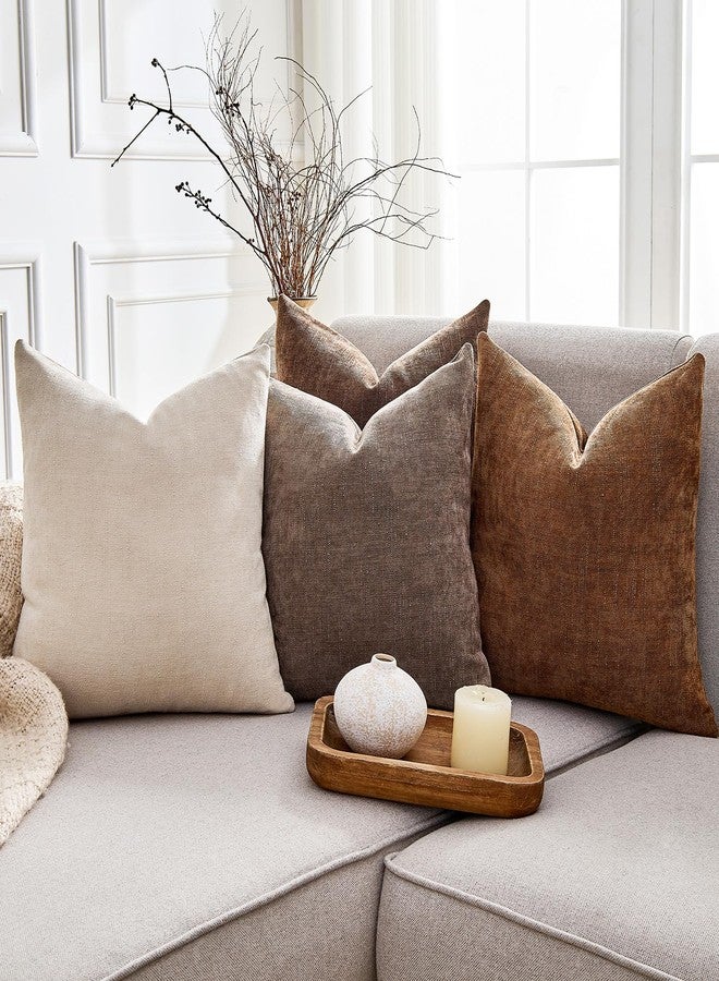 GriNeed Pack of 4 Throw Pillow Covers 18x18 Inch Chenille Textured Neutral Brown Soft Pillow Covers Solid Decorative Farmhouse Cushion Covers Home Boho Western Decor for Couch Sofa Bed Living Room - Image 2