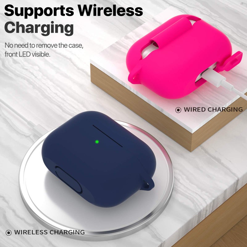 ATUAT for AirPods Pro 1st/2nd Generation Case Cover, Protective Silicone Skin Accessories with Keychain for Women Men for Apple AirPods Pro 2019/2022 Charging Case,Front LED Visible-Midnight Blue - Image 3