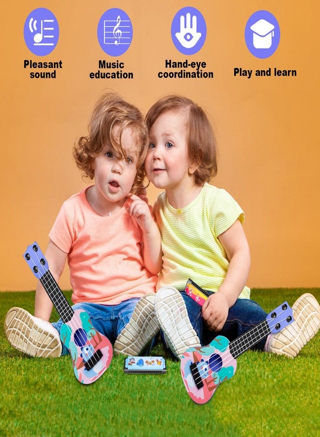 KFPPLXQ Mini Guitar 10 Inch Musical Toy Guitar Classical Toddler Ukulele with 2 Extra Mini Harmonica 16 Holes and 2 Kids Party Favor (Dinosaur) - Image 4