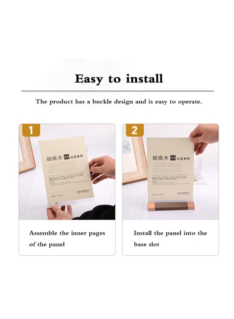 Acrylic Tabletop Stand, Acrylic Sign Holder, Acrylic Tabletop Display Pieces, Clear Visibility, with Solid Wood Base, T-Stand, for Restaurants, Hotels, Menus, Photos 21*14.8 - Image 3
