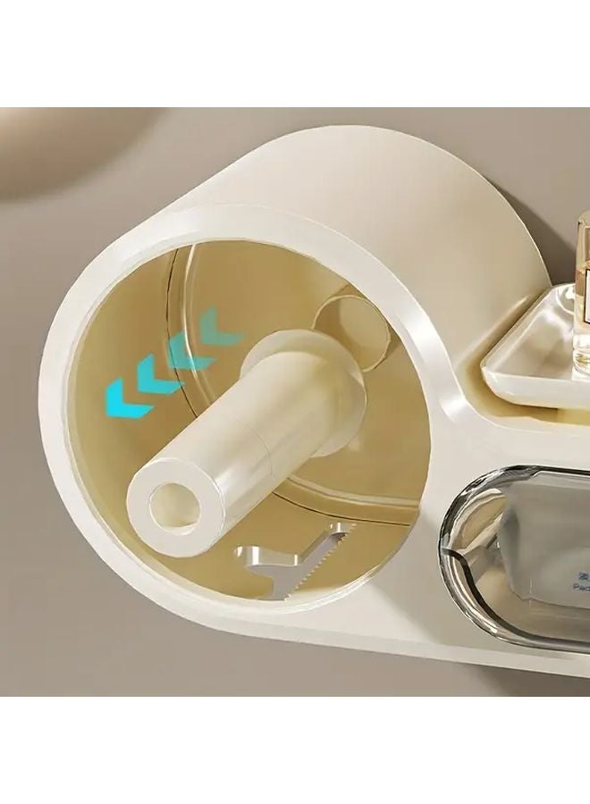 Cream No Drill Adhesive Wall Mounted Toilet Paper Holder 2 Tier Large Capacity - Image 5