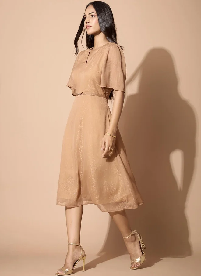 سولت اتاير SALT ATTIRE Trim Detail Midi Dress with Flared Sleeves