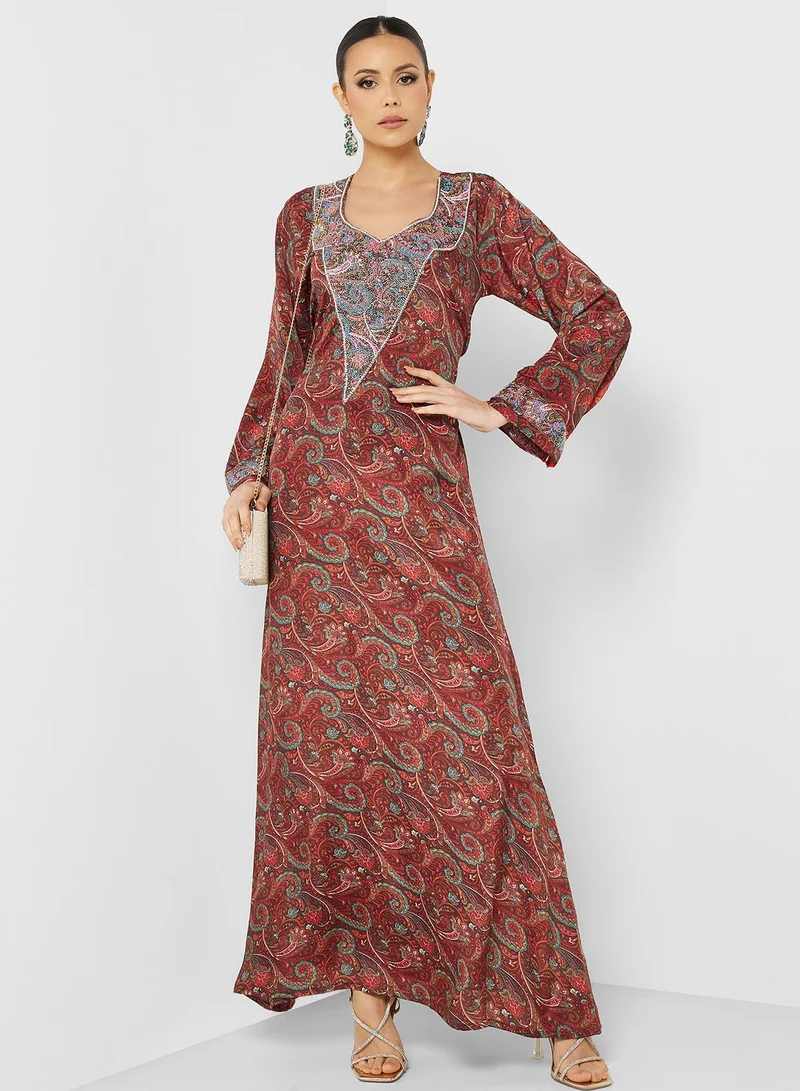 ARABIAN CLOSET Printed Crew Neck Jalabiya