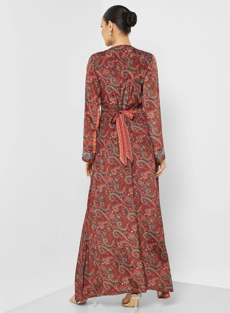 ARABIAN CLOSET Printed Crew Neck Jalabiya