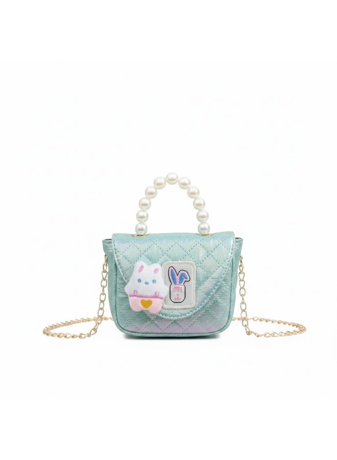 KANAZ Mini Double Teddy Girls' Handbag - Quilted Design with Elegant Pearl Handle - Model R3519 Mini Double Teddy mint green - Image 3
