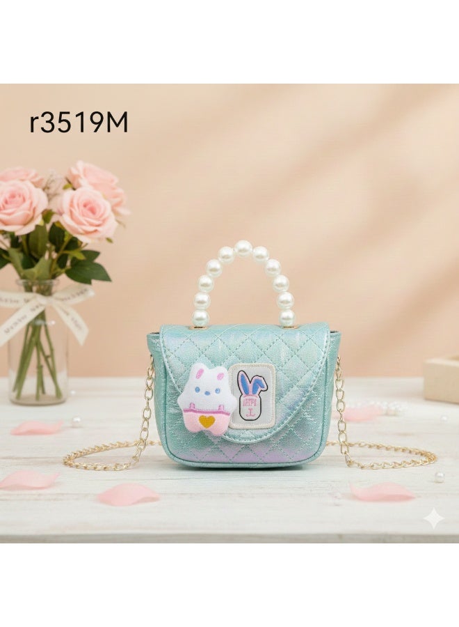 KANAZ Mini Double Teddy Girls' Handbag - Quilted Design with Elegant Pearl Handle - Model R3519 Mini Double Teddy mint green - Image 4