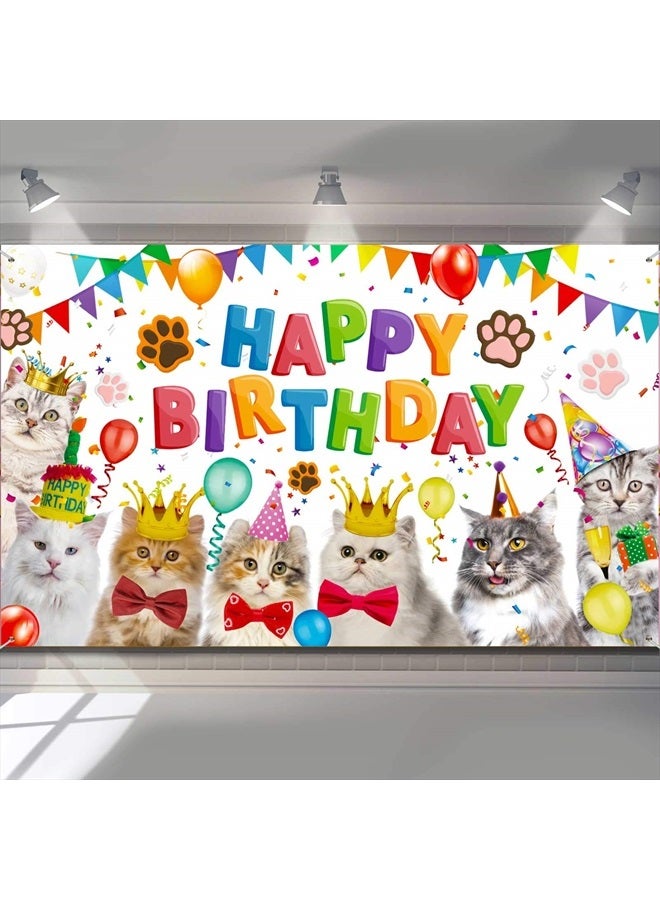 Tatuo Cat Happy Birthday Backdrop Kitten Photography Background Pet Paw Cat Theme Party Photo Backdrop Birthday Party Decorations for Cat Owner Children Kids Cake Table Decorations - Image 1