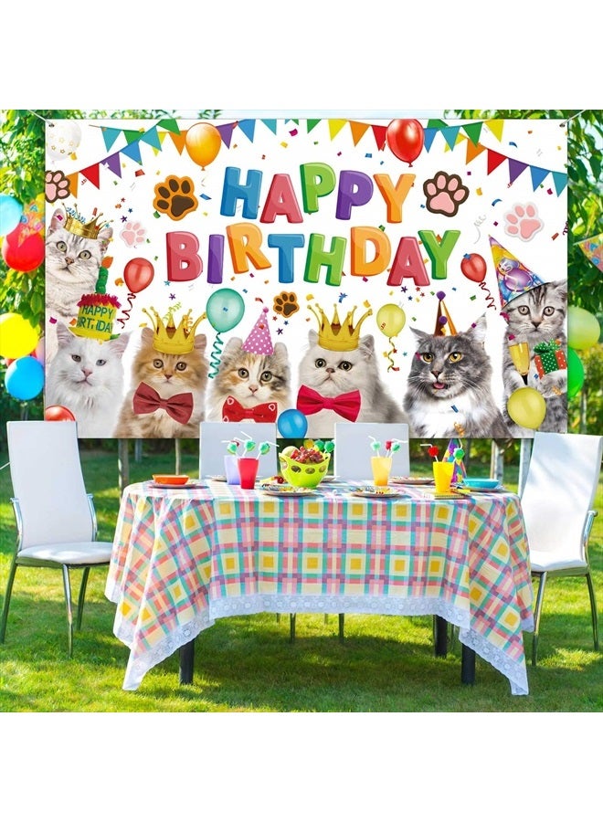Tatuo Cat Happy Birthday Backdrop Kitten Photography Background Pet Paw Cat Theme Party Photo Backdrop Birthday Party Decorations for Cat Owner Children Kids Cake Table Decorations - Image 5