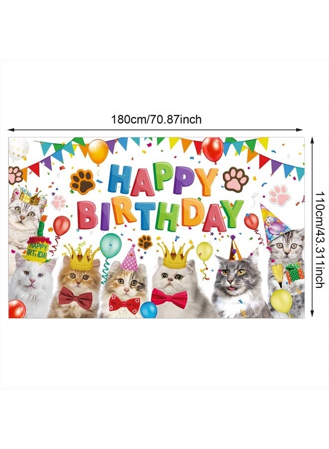 Tatuo Cat Happy Birthday Backdrop Kitten Photography Background Pet Paw Cat Theme Party Photo Backdrop Birthday Party Decorations for Cat Owner Children Kids Cake Table Decorations - Image 2