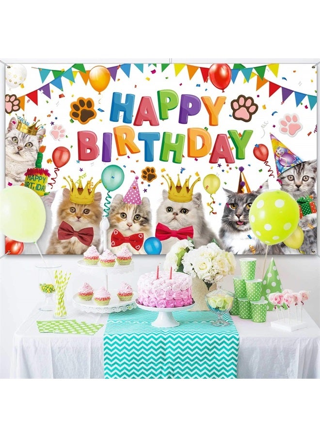 Tatuo Cat Happy Birthday Backdrop Kitten Photography Background Pet Paw Cat Theme Party Photo Backdrop Birthday Party Decorations for Cat Owner Children Kids Cake Table Decorations - Image 4